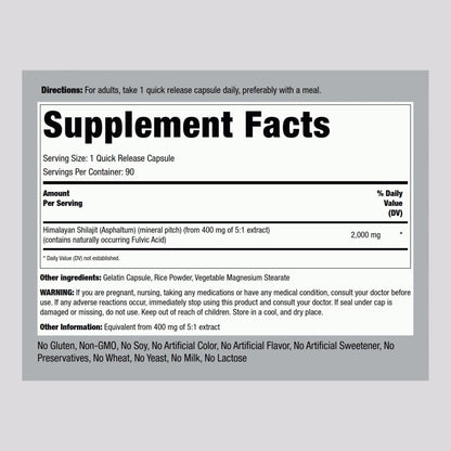 Piping Rock Shilajit Capsules 2000mg – 90 Count | Pack of 2 | Non-GMO, Gluten Free