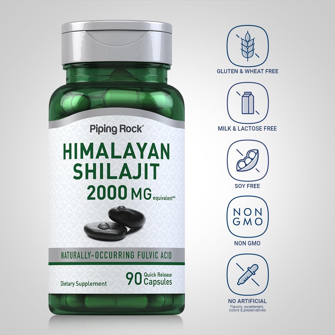 Piping Rock Shilajit Capsules 2000mg – 90 Count | Pack of 2 | Non-GMO, Gluten Free