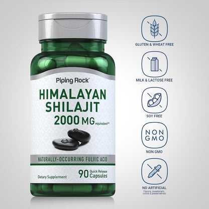 Piping Rock Shilajit Capsules 2000mg – 90 Count | Pack of 2 | Non-GMO, Gluten Free