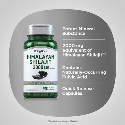Piping Rock Shilajit Capsules 2000mg – 90 Count | Pack of 2 | Non-GMO, Gluten Free