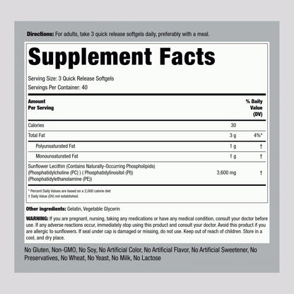 Piping Rock Sunflower Lecithin Softgel Capsules 3600 mg | 120 Count | Phosphatidylcholine | Soy Free, Non-GMO, Gluten Free (Pack of 2)