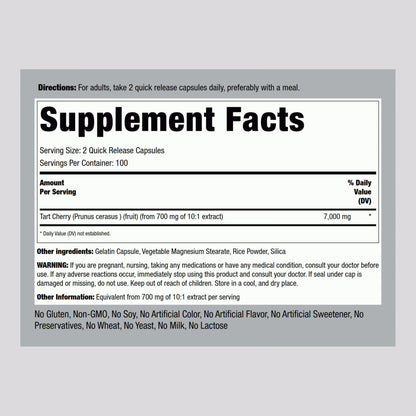 Piping Rock Tart Cherry Extract Capsules – 7000 mg, 200 Capsules | Ultra Strength | Non-GMO, Gluten Free
