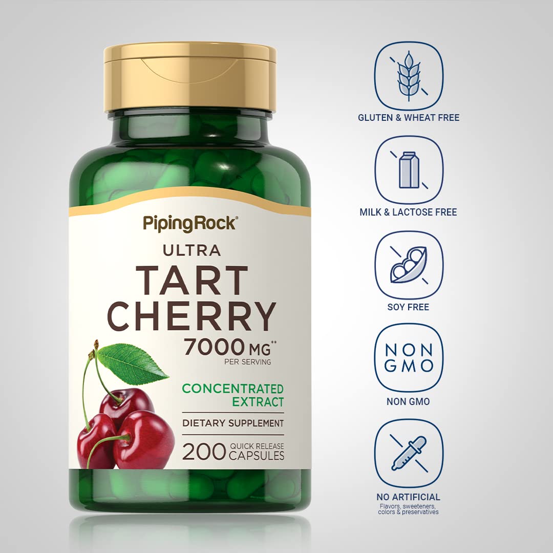 Piping Rock Tart Cherry Extract Capsules – 7000 mg, 200 Capsules | Ultra Strength | Non-GMO, Gluten Free