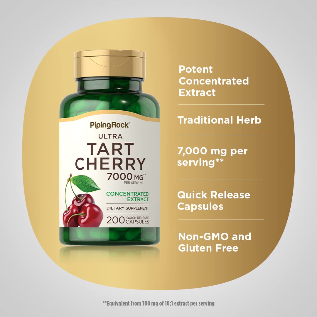 Piping Rock Tart Cherry Extract Capsules – 7000 mg, 200 Capsules | Ultra Strength | Non-GMO, Gluten Free