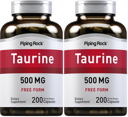 Piping Rock Taurine Supplement 500 mg | 200 Capsules | Amino Acid | Free Form | Non-GMO & Gluten Free (Pack of 2)