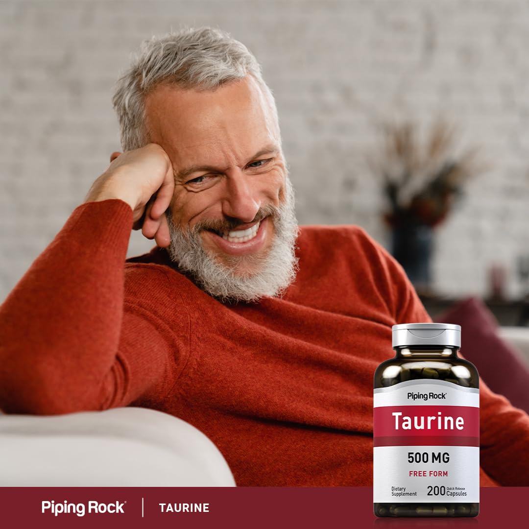 Piping Rock Taurine Supplement 500 mg | 200 Capsules | Amino Acid | Free Form | Non-GMO & Gluten Free (Pack of 2)