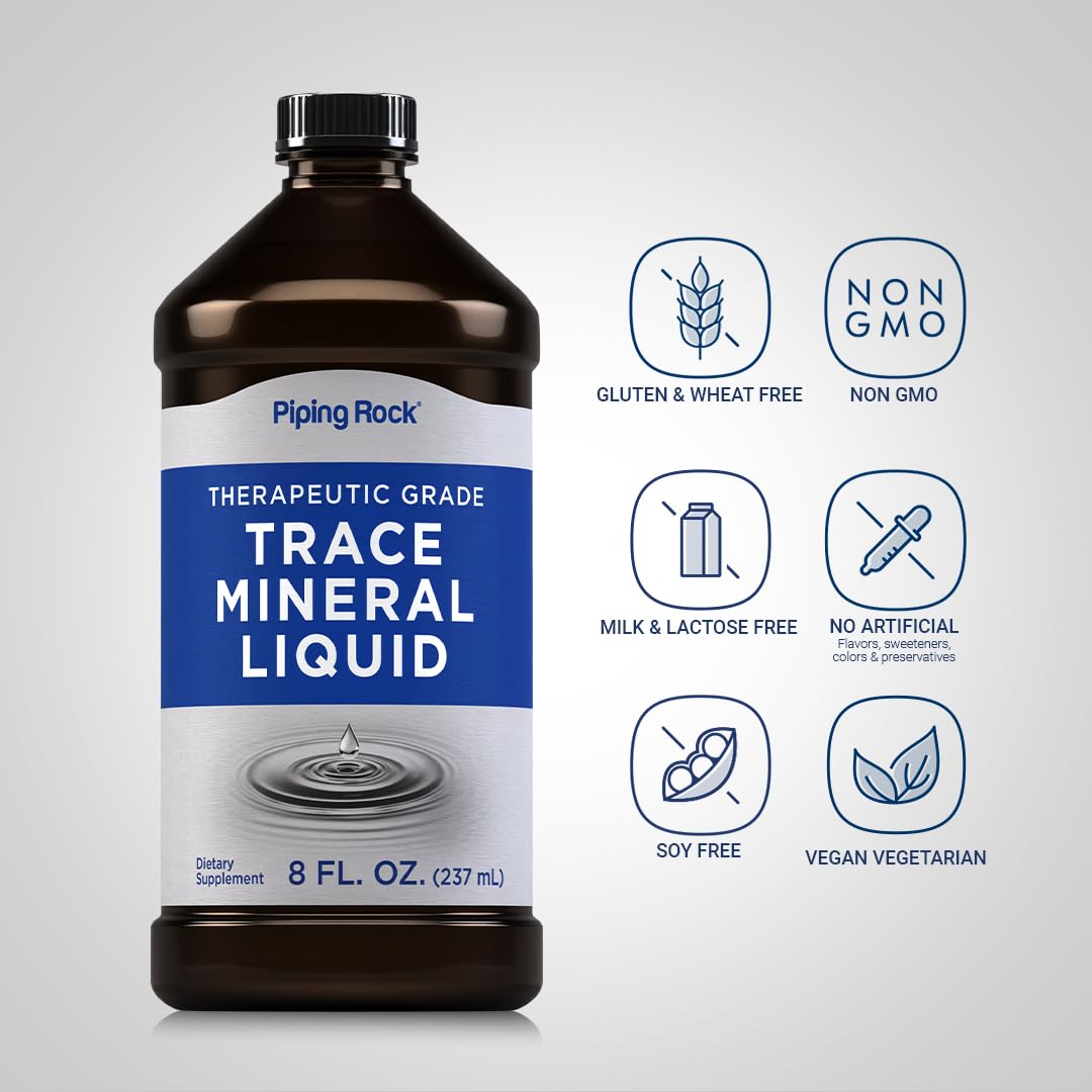 Piping Rock Trace Mineral Liquid – 8 fl oz, Therapeutic Grade, Non-GMO & Gluten Free | Pack of 2