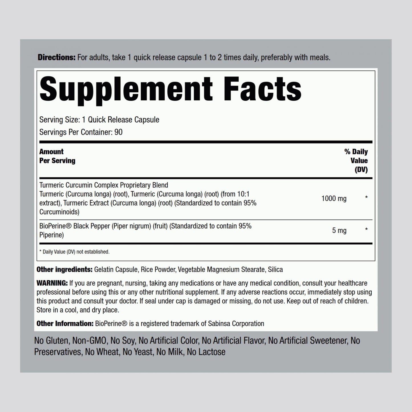 Piping Rock Turmeric Curcumin 1000mg with Black Pepper – 90 Capsules | Non-GMO, Gluten Free