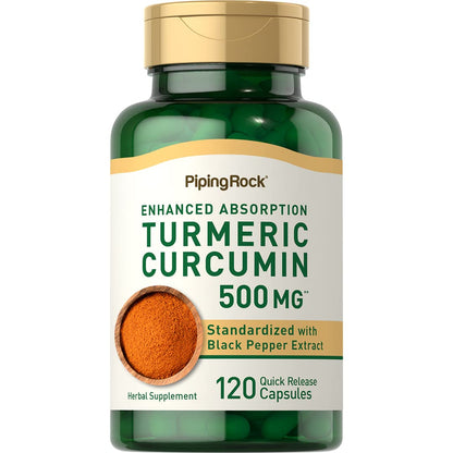 Piping Rock Turmeric Curcumin with Black Pepper 500mg | 120 Capsules | Non-GMO, Gluten Free