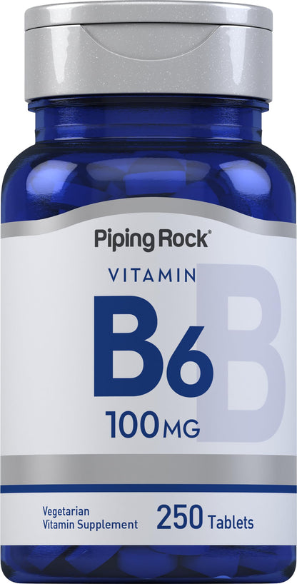 Piping Rock Vitamin B-6 100mg Supplement | 250 Tablets | as Pyridoxine Hydrochloride | Non-GMO & Vegetarian Formula
