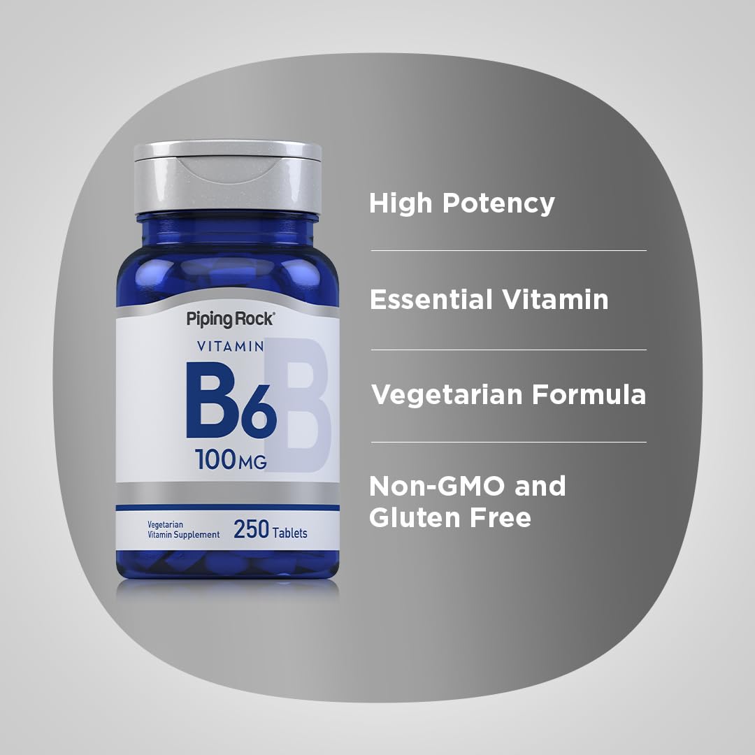 Piping Rock Vitamin B-6 100mg Supplement – 250 Tablets – Pyridoxine Hydrochloride – Non-GMO & Vegetarian (Pack of 2)