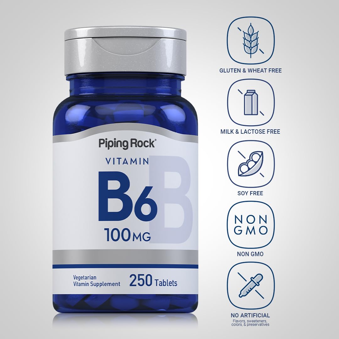 Piping Rock Vitamin B-6 100mg Supplement – 250 Tablets – Pyridoxine Hydrochloride – Non-GMO & Vegetarian (Pack of 2)
