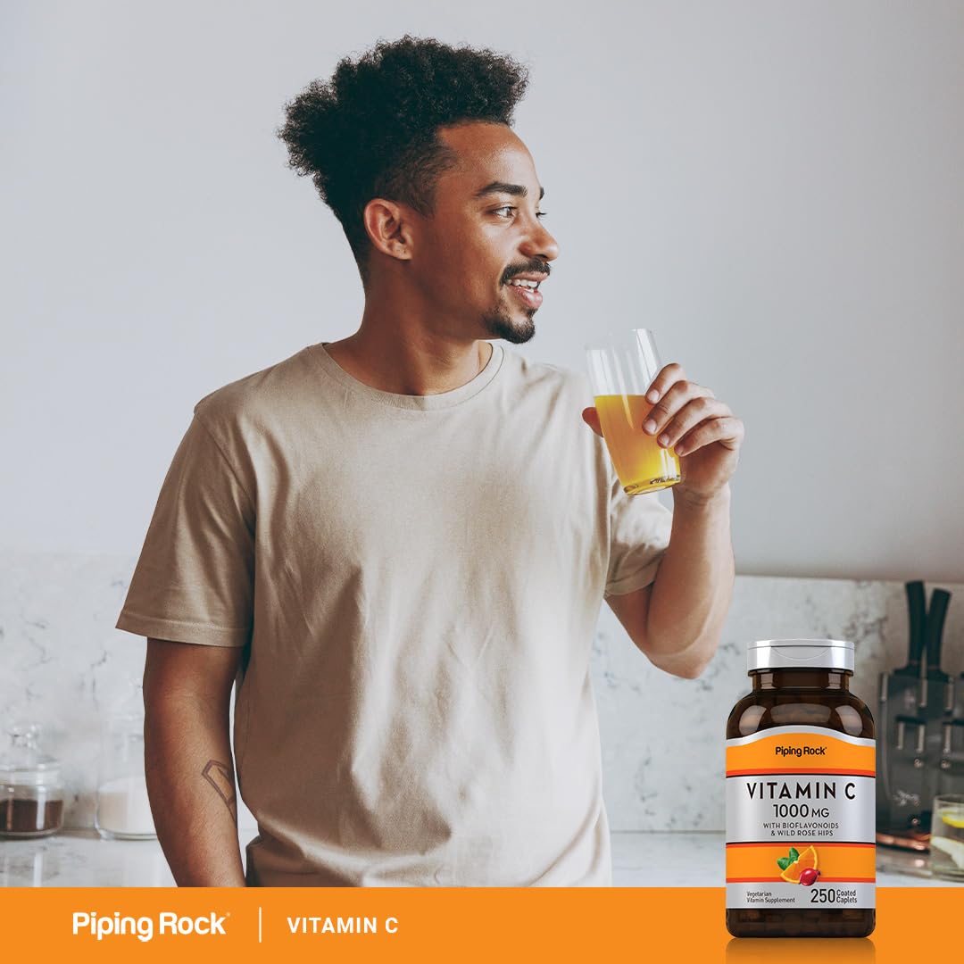 Piping Rock Vitamin C 1000mg - 250 Caplets | Bioflavonoids & Rose Hips | Vegetarian, Non-GMO, Gluten Free | Pack of 2