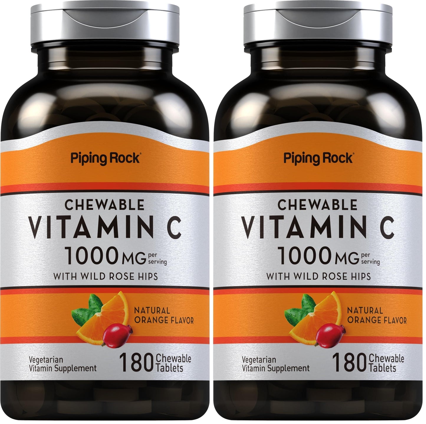 Piping Rock Vitamin C Chewable 1000mg – 180 Tablets (Orange) Pack of 2