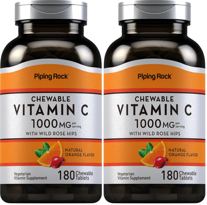 Piping Rock Vitamin C Chewable 1000mg – 180 Tablets (Orange) Pack of 2