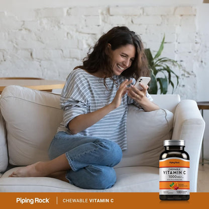 Piping Rock Vitamin C Chewable 1000mg – 180 Tablets (Orange) Pack of 2