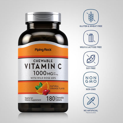 Piping Rock Vitamin C Chewable 1000mg – 180 Tablets (Orange) Pack of 2