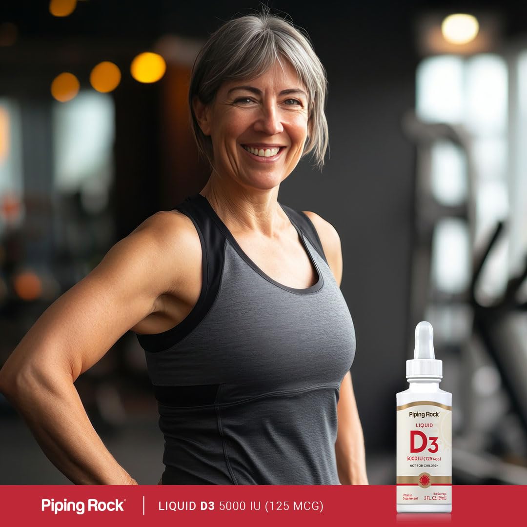 Piping Rock Vitamin D3 Liquid 5000 IU (125 mcg) - 2 oz | Vitamin D Drops for Adults | Vegetarian, Non-GMO, Gluten Free | Pack of 2