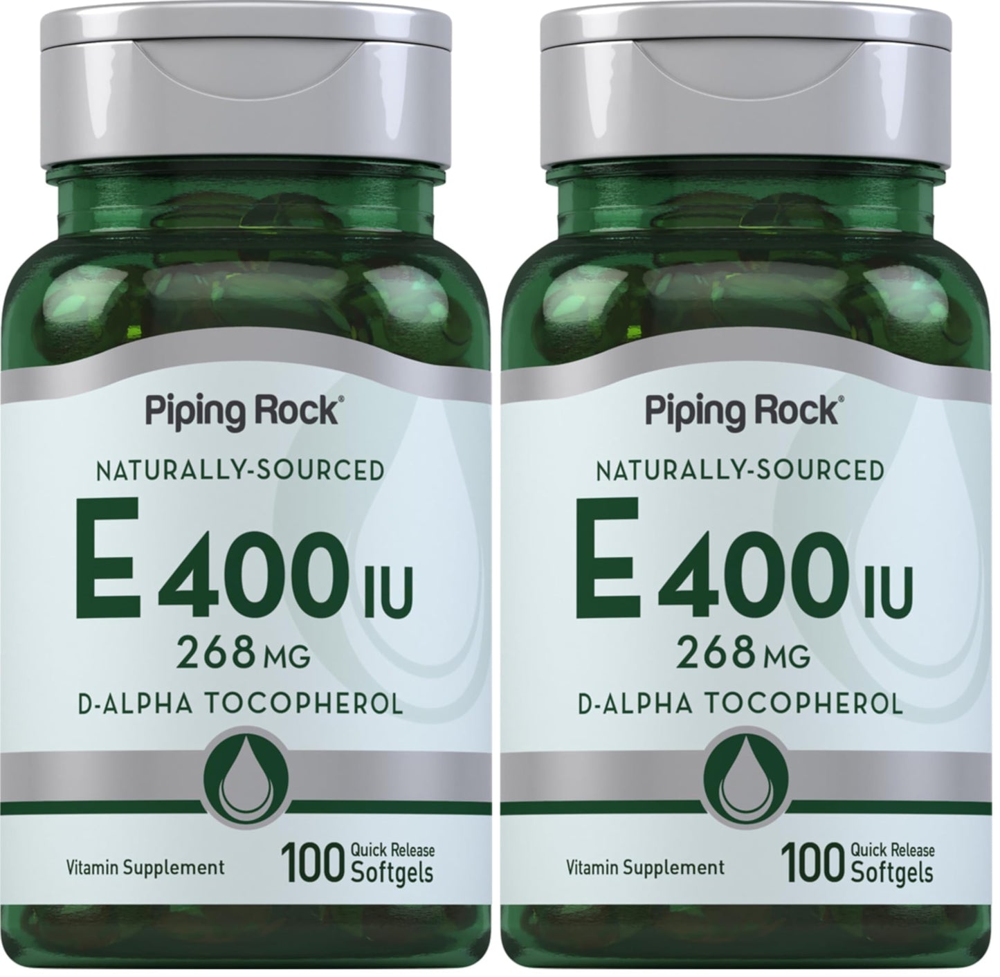 Piping Rock Vitamin E 400 IU Softgels – 2-Pack | D-Alpha Tocopherol, Non-GMO, Gluten Free