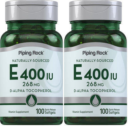 Piping Rock Vitamin E 400 IU Softgels – 2-Pack | D-Alpha Tocopherol, Non-GMO, Gluten Free