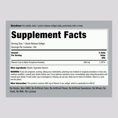Piping Rock Vitamin E 400 IU Softgels – 2-Pack | D-Alpha Tocopherol, Non-GMO, Gluten Free