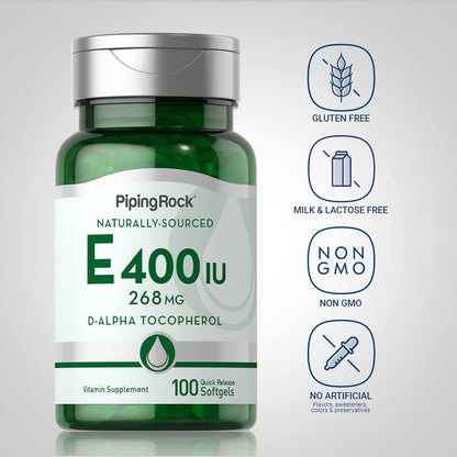 Piping Rock Vitamin E 400 IU Softgels – 100 Softgels | Non-GMO, Gluten Free