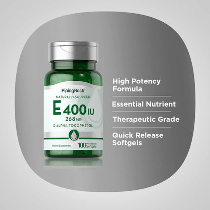 Piping Rock Vitamin E 400 IU Softgels – 2-Pack | D-Alpha Tocopherol, Non-GMO, Gluten Free