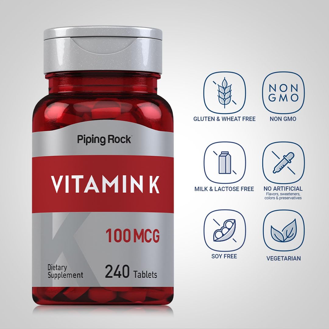 Piping Rock Vitamin K 100 mcg – 240 Tablets (Pack of 2) | Phytonadione
