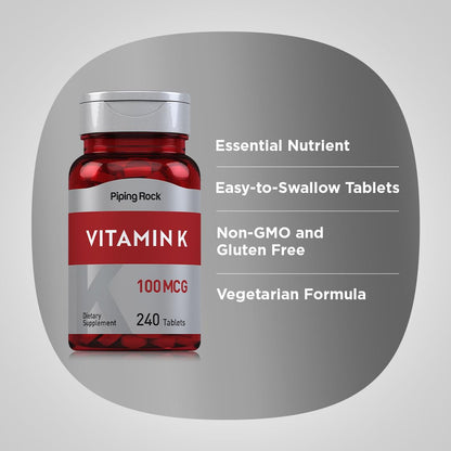 Piping Rock Vitamin K 100 mcg – 240 Tablets (Pack of 2) | Phytonadione