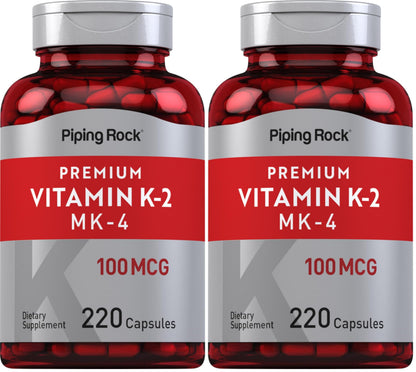 Piping Rock Vitamin K2 MK4 Supplement 100 mcg - 220 Capsules Pack of 2 | Non-GMO & Gluten Free