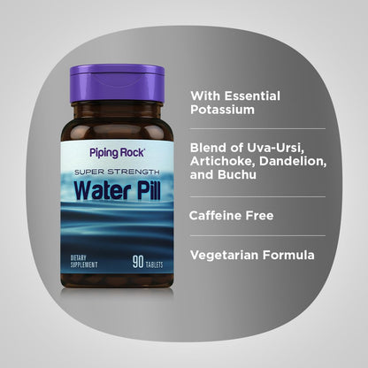 Piping Rock Water Pill for Men and Women - 90 Tablets, Pack of 2 | Vegetarian, Non-GMO, Gluten Free