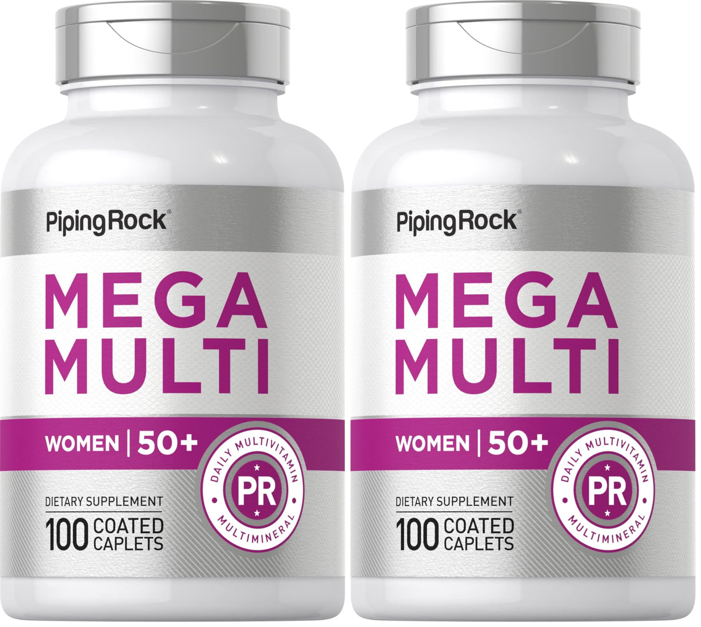Piping Rock Women's Multivitamin 50+ (Pack of 2) – 100 Coated Caplets | Non-GMO, Gluten Free