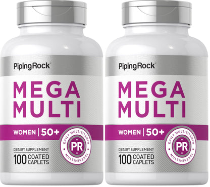 Piping Rock Women's Multivitamin 50+ (Pack of 2) – 100 Coated Caplets | Non-GMO, Gluten Free