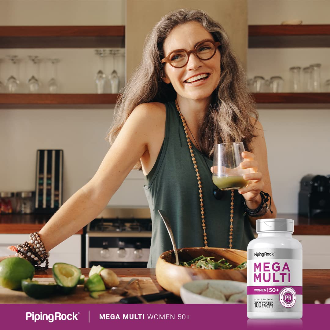 Piping Rock Women's Multivitamin 50+ (Pack of 2) – 100 Coated Caplets | Non-GMO, Gluten Free