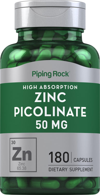 Piping Rock Zinc Picolinate 50mg - 180 Capsules (Non-GMO, Gluten Free)