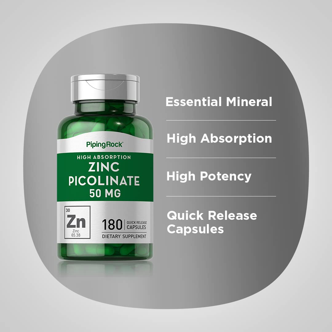 Piping Rock Zinc Picolinate 50mg - 180 Capsules (Non-GMO, Gluten Free)