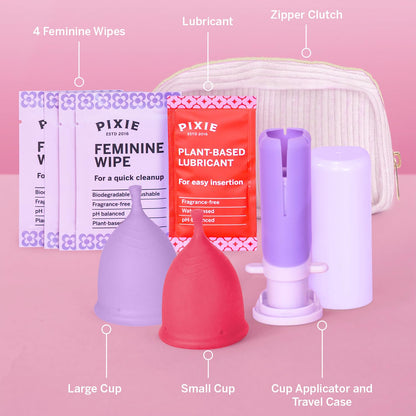 Pixie Cup 2-Cup Menstrual Cup & Applicator Bundle — Medical-Grade Silicone, Metal-Free