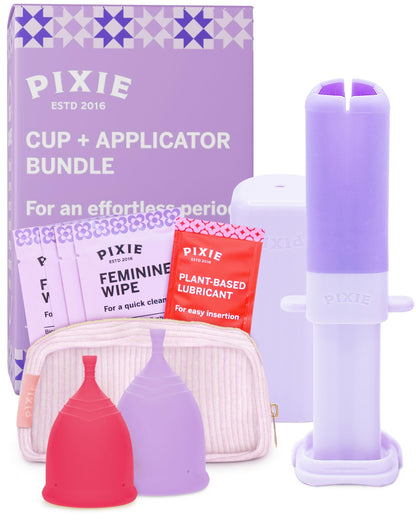 Pixie Cup 2-Cup Menstrual Cup & Applicator Bundle — Medical-Grade Silicone, Metal-Free