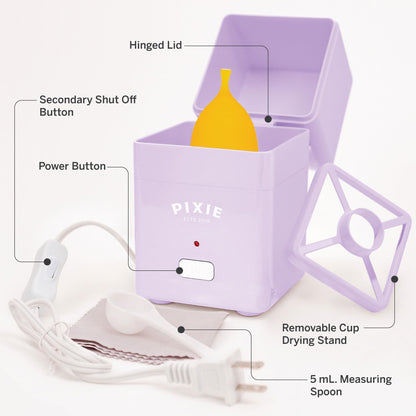 Pixie Menstrual Cup Sterilizer — 3-Minute Steam, Auto Shut-Off, 99.9% Germ Kill