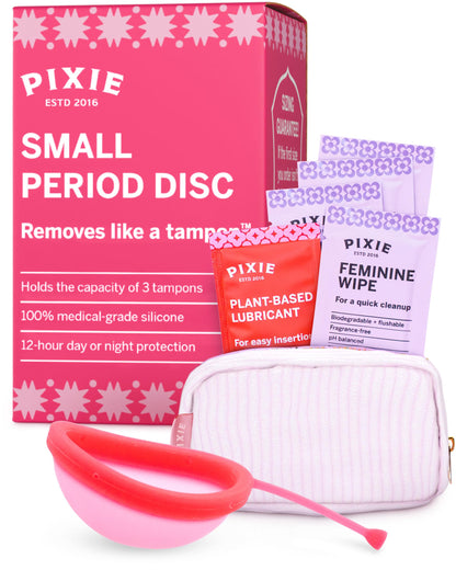 Pixie Menstrual Disc — 100% Medical-Grade Silicone, Ranked #1 Tampon Alternative, 12-Hour Wear, 3-Tampon Capacity (Small)
