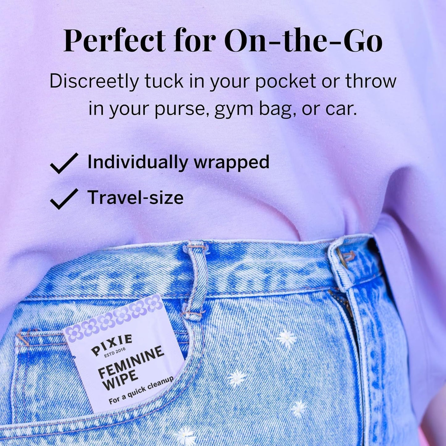 Pixie Cup Feminine Wipes – Flushable, Biodegradable, pH-Balanced, Unscented