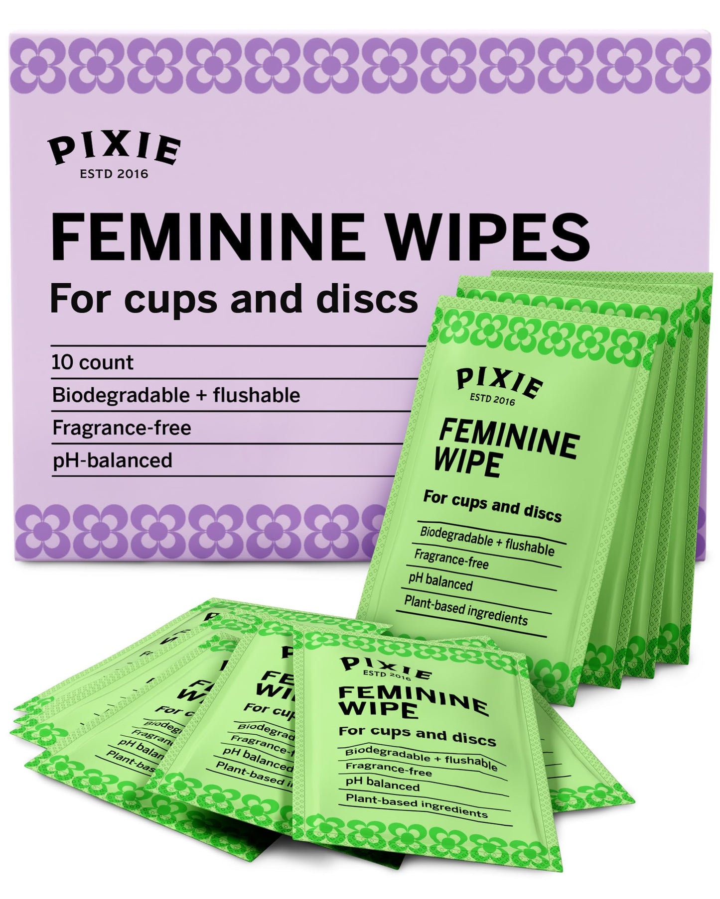 Pixie Cup Feminine Wipes – Flushable, Biodegradable, pH Balanced & Unscented | On-The-Go Cup Care