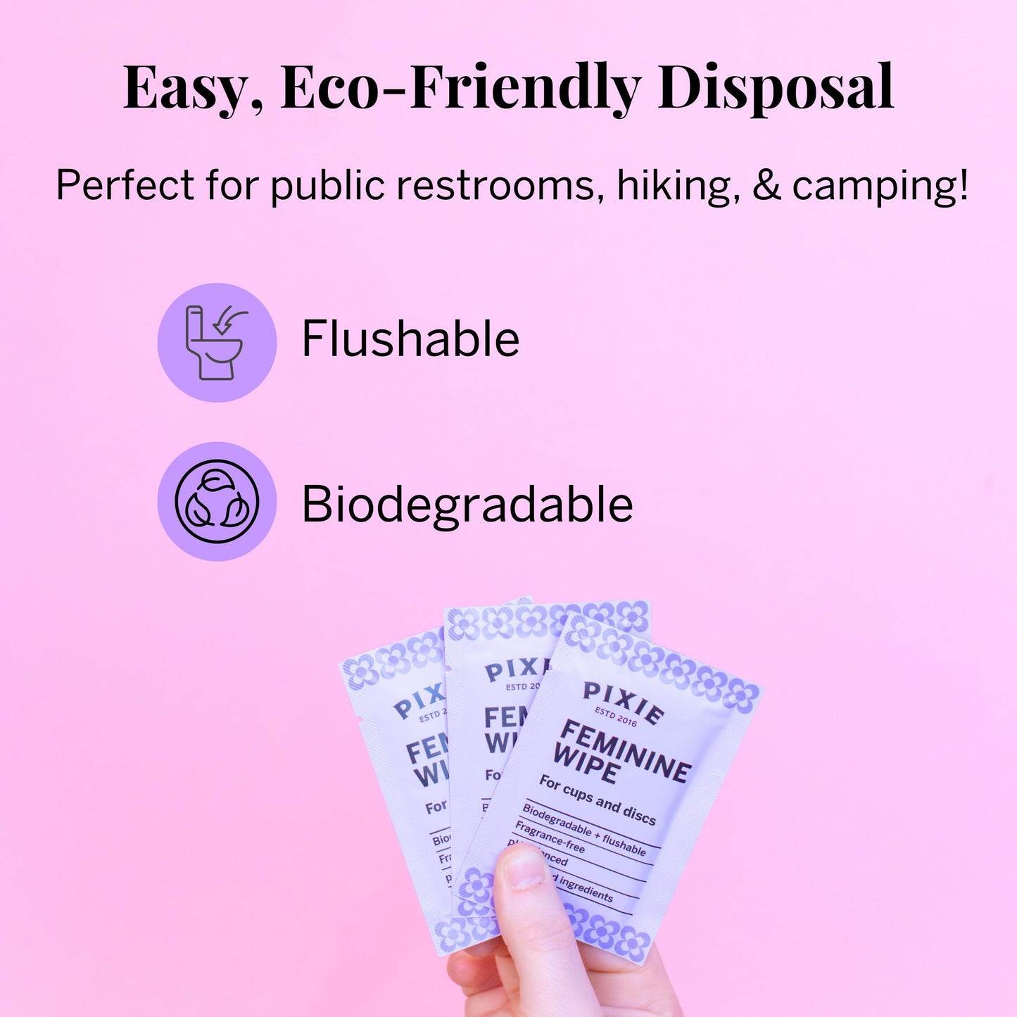 Pixie Cup Feminine Wipes – Flushable, Biodegradable, pH Balanced & Unscented | On-The-Go Cup Care