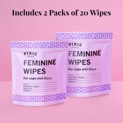 Pixie Cup Feminine Wipes – Flushable, Biodegradable, pH-Balanced & Unscented (40 Count)
