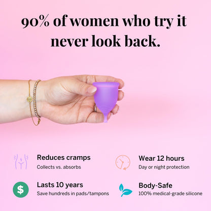 Pixie Cup - Soft, Safe Reusable Menstrual Cup | 100% Medical-Grade Silicone (Purple, Small)