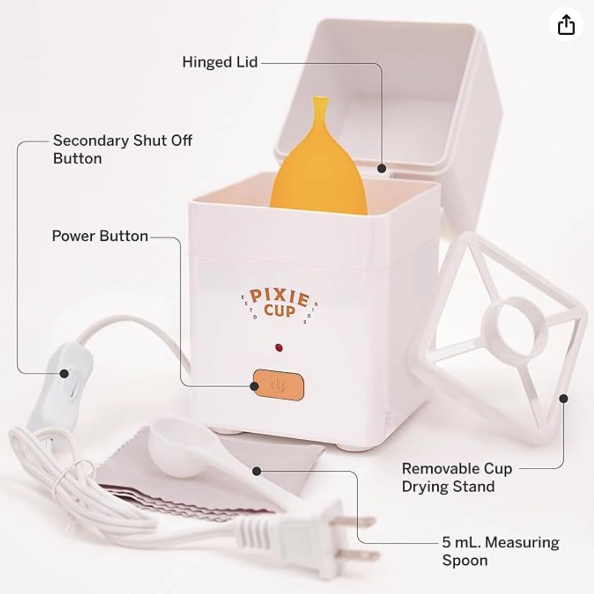 Pixie Cup Steam Cleaner: 3-Min Sterilization, 99.9% Germ Kill, FSA Eligible