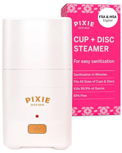 Pixie Cup Steam Cleaner: 3-Min Sterilization, 99.9% Germ Kill, FSA Eligible