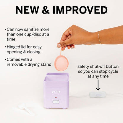 Pixie Menstrual Cup Sterilizer — 3-Minute Steam, Auto Shut-Off, 99.9% Germ Kill