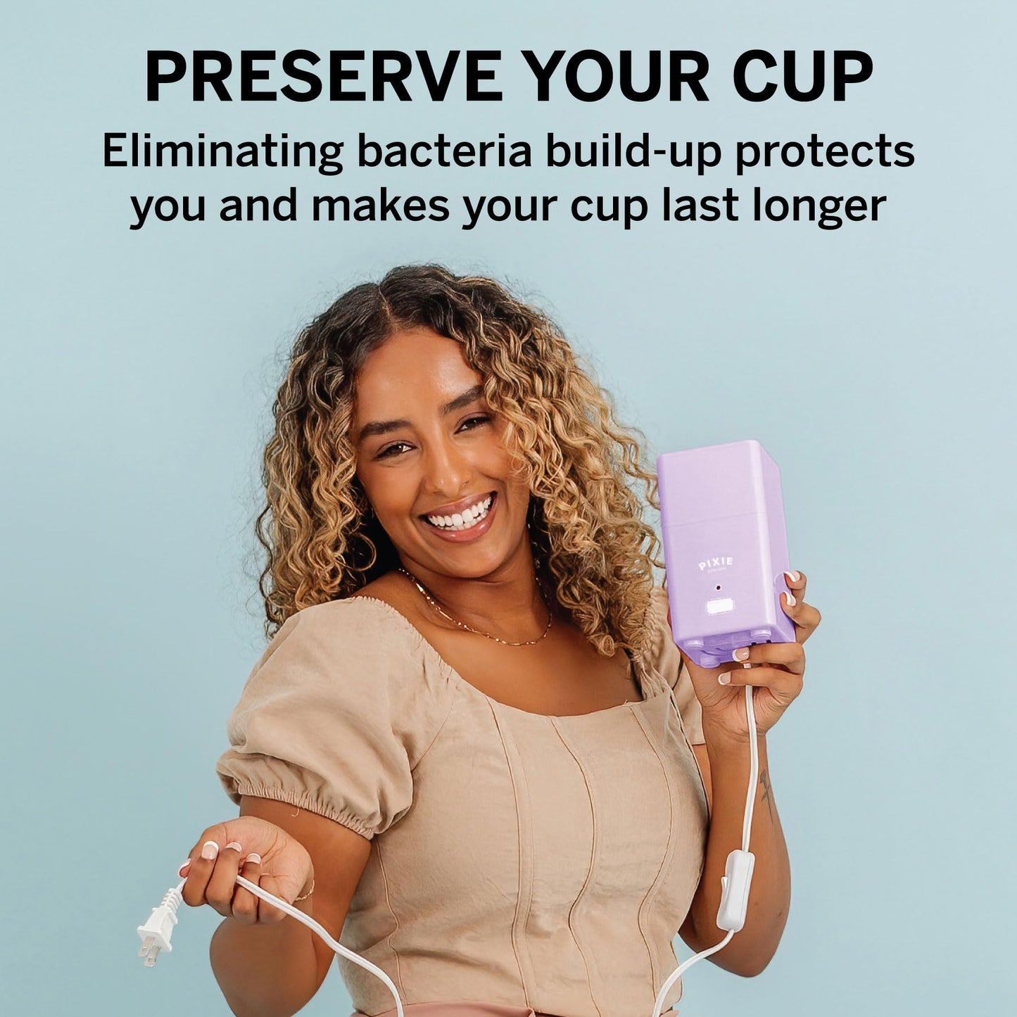 Pixie Menstrual Cup Sterilizer — 3-Minute Steam, Auto Shut-Off, 99.9% Germ Kill