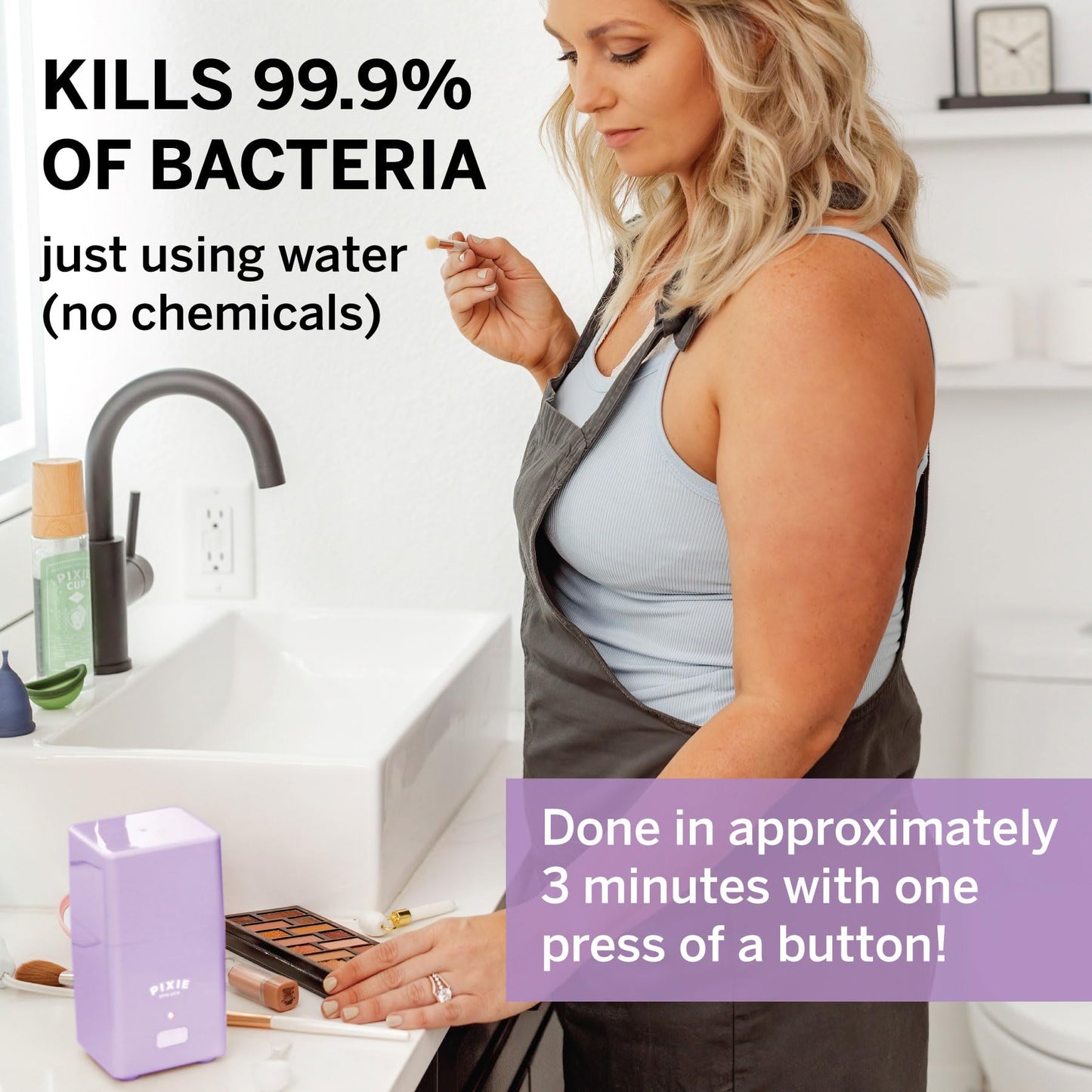 Pixie Menstrual Cup Sterilizer — 3-Minute Steam, Auto Shut-Off, 99.9% Germ Kill